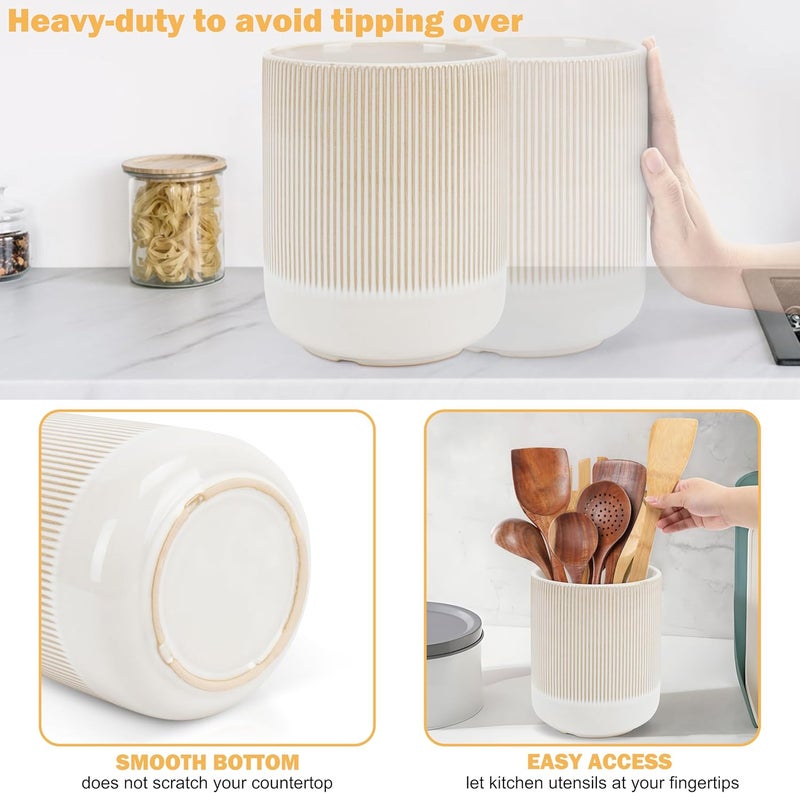 RedCall Kitchen Utensils Holder Large,Ceramic Utensil Organizer for Countertop,Morden Utensil Crock for Spoon Spatula,Home Kitchen Decor (Light Coffee) - Image 3